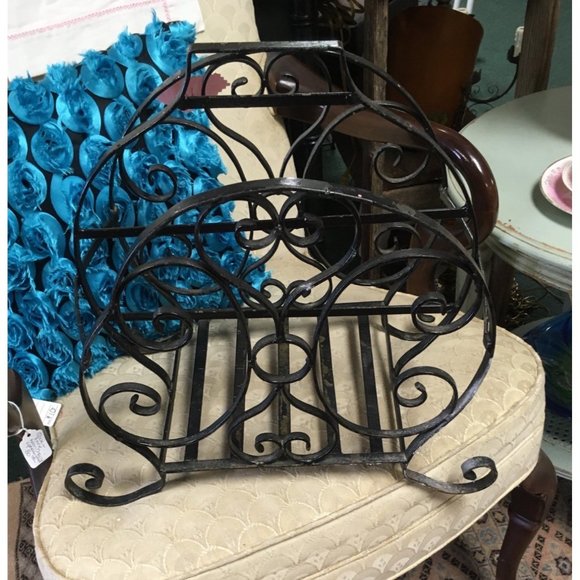 Vintage Wrought Iron Magazine Rack Industrial Victorian - Picture 2 of 3